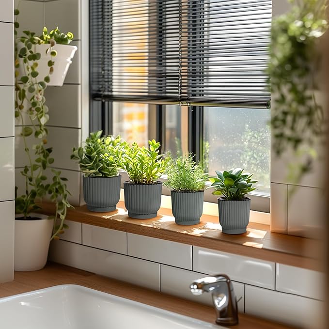 T4U 4.5 Inch Plant Pots Self Watering, 6 Pack African Violet Pots, Small Plant Pots for Plants, Small Indoor Plant Pot, Self Watering Planter for African Violet, Succulents (6 Pack 4.5" Pots, Gray) T4U
