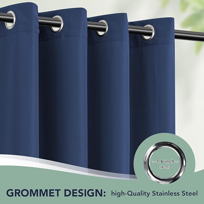 Outdoor Curtains for Patio Waterproof - 6 Panels Privacy Weatherproof Outside Curtains with Grommets for Pergola, Gazebo, Porch, Cabana, Balcony, 54 x 108 Inch, Navy RichSets