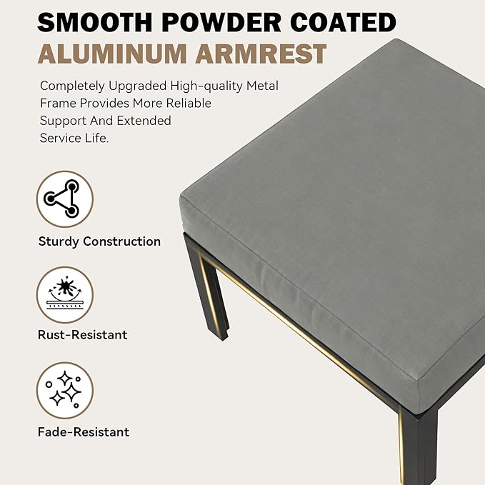 HOMREST Metal Outdoor Ottoman, 2-Piece Aluminum Footstool w/Removable Cushion, Multipurpose Footrest Stool Additional Seating, Set of 2 Outdoor Ottomans for Patio Deck (Dark Grey) HOMREST