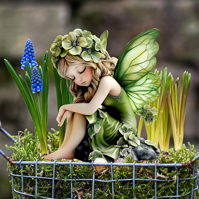 Fairy Garden Stake Decor, Acrylic 2D Garden Fairy Decoration, Fairy Garden Accessories for Outdoor Indoor Yard Lawn Pot Plants (Green Flower Fairy) WGKOMEGE