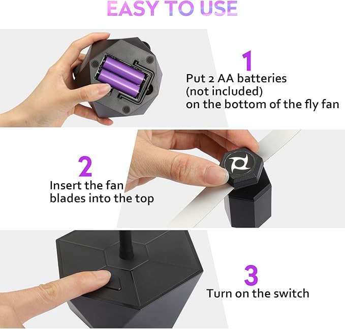 Fly Fans for Tables, Fly Repellent Fan Outdoor Indoor Keep Flies Away, Fly Repellent Fans for Tables with Holographic Blades for Picnic, Party, Restaurant, Kitchen, and BBQ, 4 Pack Black PIMAG