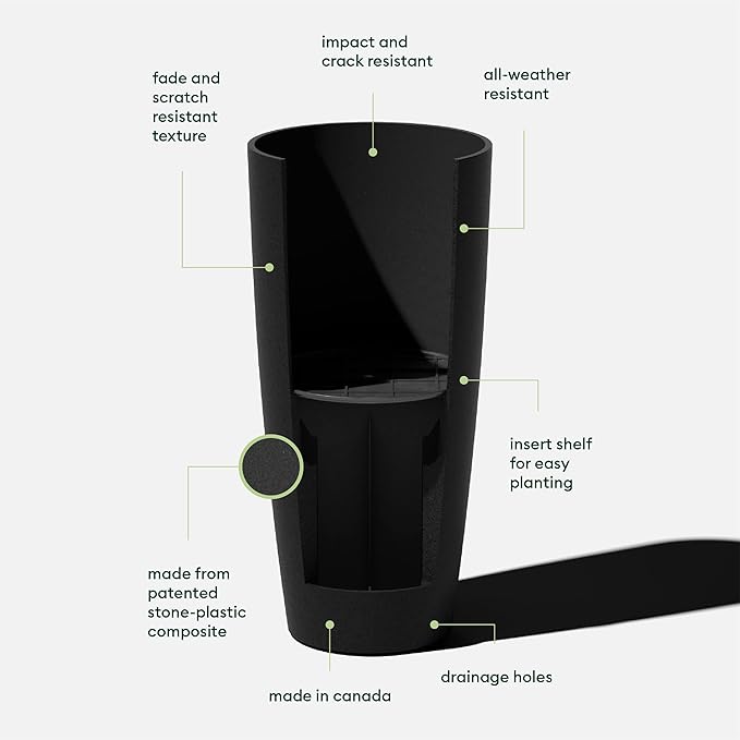 Veradek Mason Series Vega Planter - Round Tall Planter for Indoor or Outdoor Porch/Patio | Made from Plastic-Stone Composite with Drainage Holes | Modern Décor for, Flowers, Interior Plants VeradekOutdoor