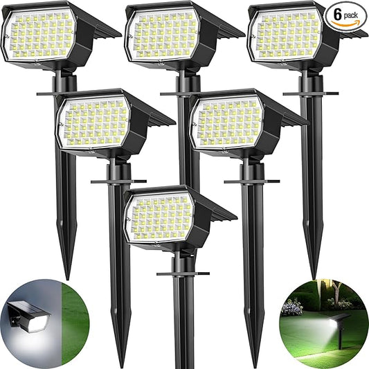 Solar Spot Lights Outdoor 6 Pack, [46 LED/3 Modes] Solar Landscape Spotlights Waterproof, 2-in-1 Auto On/Off Solar Powered Lights for Outside Yard Garden Wall Pathway(Cool White) TadyrealSolarLights