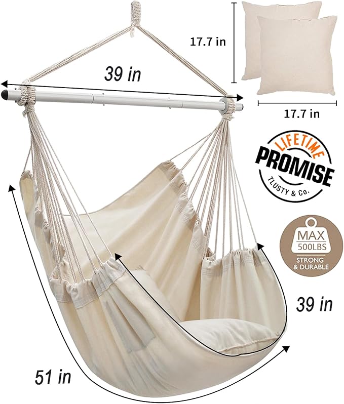 Miztli Hammock Chair with Hanging Chair Cover – 2 Cushions, Steel Spreader Bar with Anti-Slip Rings, Comfortable Indoor & Outdoor Hanging Chair – Includes Protective Waterproof Cover (57x45.5 in) MIZTLI