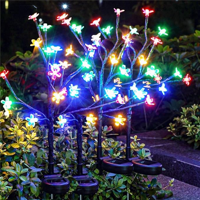 Solar Garden Lights Waterproof, Solar Lights Outdoor Decorative 4Pack,80Led Solar Powered Flowers Garden Decor,Fairy Lights Yard,Pathway,Outside Decorations,Gardening Gifts for Women Mom IUEECEN