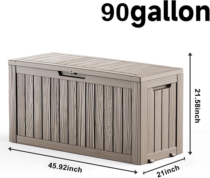 EasyUp 90 Gallon Outdoor Deck Box Waterproof, UV Resistant Resin Outdoor Storage Box for Delivery, Porch, Patio and Garden, Gray EASYUP