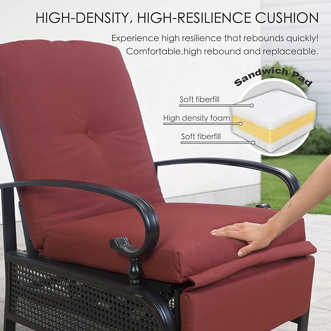 Kozyard Adjustable Outdoor Reclining Lounge Chair, Cushioned Patio Chaise Lounge with Extendable Metal Frame for Sunbathing, Reading & Relaxing – Comfortable Outdoor Recliner(Burgundy) Kozyard