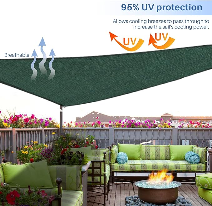 E&K Sunrise 13' x 13' x 13' Sun Shade Sail Triangle Canopy Shade Cover UV Block for Patio Backyard Garden Outdoor (Green) EKSUNRISEINC