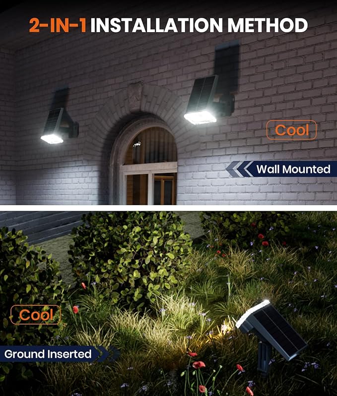 Solar Spotlights Outdoor Waterproof IP67,4 Pack Adjustable Wall&Ground Solar Lights Powered with 3 Colors, 3 Modes, Dusk to Dawn for Pathway/Garden/Yard/Patio/Driveway/Landscape Lighting Outside Décor Professionalproductionofsolarlightsoutdoor%EF%BC%9A%EF%BC%89