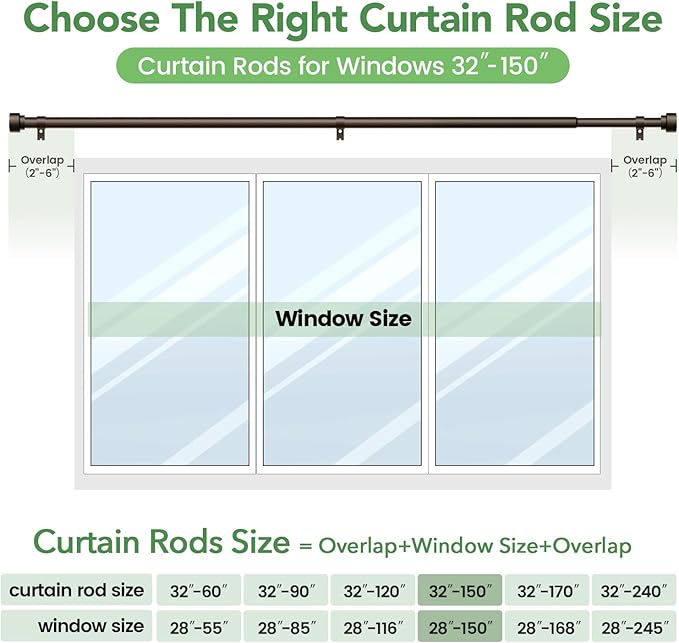 Curtain Rods for Windows 72 to 144, 1 Inch Adjustable Heavy Duty Long Window Drapery Rods with End Caps, Indoor Outdoor Curtain Rod for Patio Bedroom, Size 32" - 150", Antique Bronze TimeForest