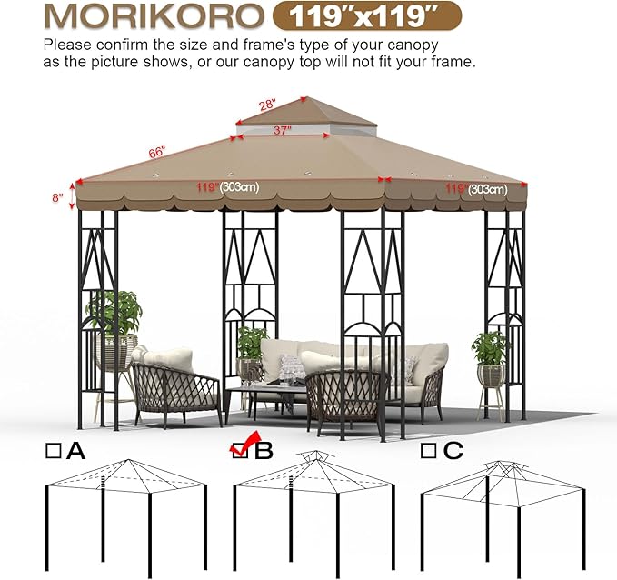 10x10 Canopy Replacement Top Double Tiered Gazebo Cover for Yard, Patio & Garden Durable Sunshade Replacement (Coffee Liqueur+Brown with lace) Rootora