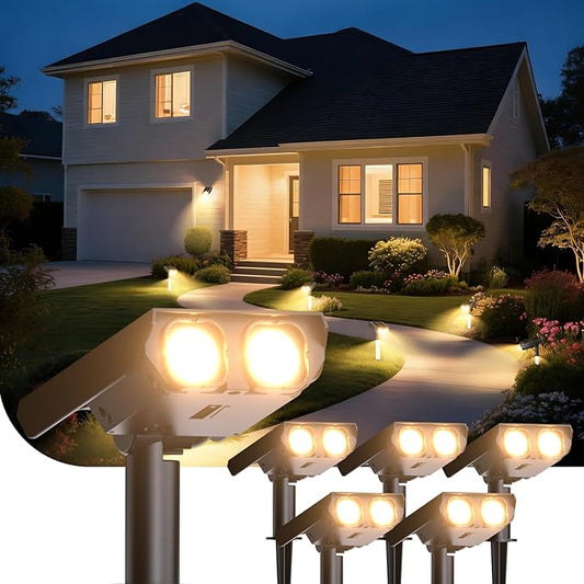 Solar Spot Lights Outdoor Adjustable Beam & PC Light Guide Column, 6 Pack Solar Lights Outdoor Waterproof IP65, 2 Modes & Auto On/Off Landscape Spotlights for Garden, Yard, Pathway, Tree (Warm Yellow) Rootora