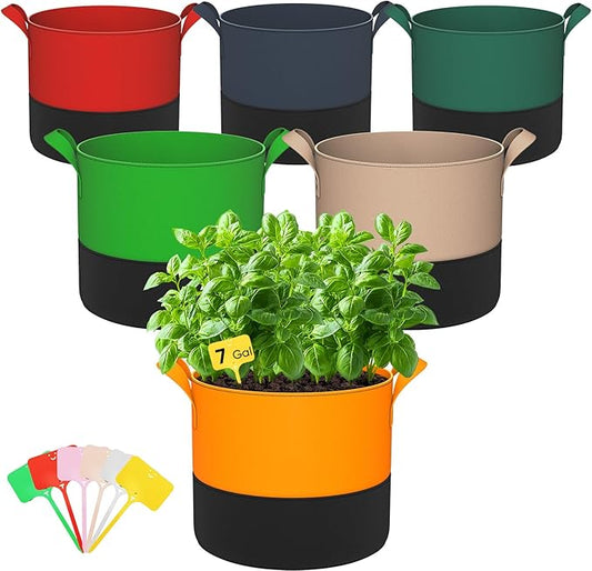 7-Gallon Grow Bags for Potato Planting: 6 Pack Heavy Duty 350G Thickened Tomato Planter Bags with Handles - Fabric Pots Felt Garden Bags for Growing Vegetable Fruit Flower Herb with 10 Plant Labels RVZHI