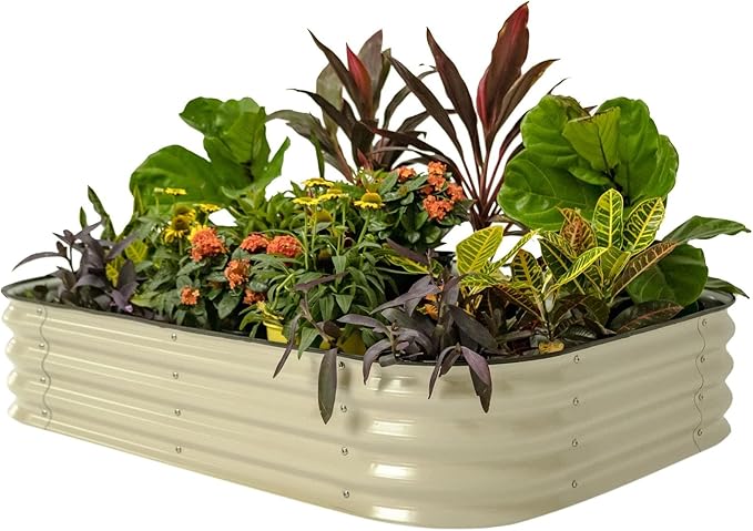 Vego garden Raised Garden Bed Kit, 11" Tall 6 in 1 Modular Metal Raised Planter Bed for Vegetables Flowers Patio Ground Planter Box, Pearl White VegoGarden