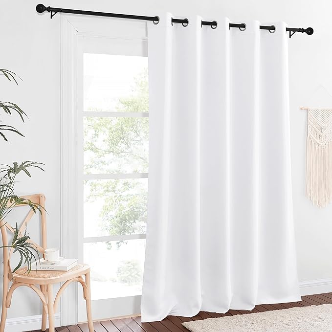 NICETOWN Patio Blackout Curtain Panels - Extra Wide Sliding Door Thermal Insulated Drape, Privacy Room Divider Curtain for Bedroom Office (White, 66 x 118 Inch Long) NICETOWN