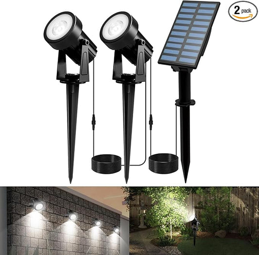T-SUNUS Christmas Solar Spot Lights Outdoor White 6000K IP65 Waterproof 2-in-1 Landscape Spotlights, 9.8ft Cable Separate Panel Auto Dusk to Dawn for Flag Yard Garden Driveway Pathway Garage Halloween T-SUNUSLighting