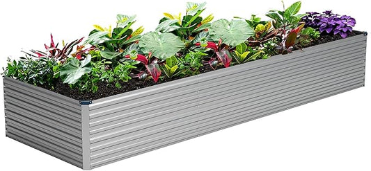 Vengarus 12x2x2FT Galvanized Raised Garden Bed Kit, Large Rectangle Elevated Planter for Vegetables, Flowers, Herbs and Succulents - 359 Gallon Capacity,Silver Vengarus