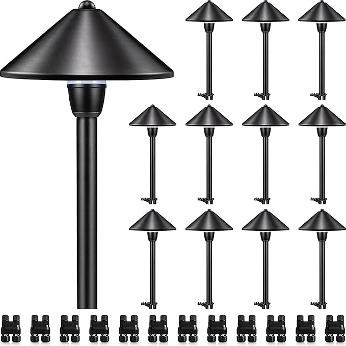 SUNVIE Low Voltage Landscape Lights 3W LED Pathway Lights Low Voltage 3000K Landscape Lighting 12-24V Waterproof Aluminum Wired Landscape Path Lights for Garden Walkway Yard ETL Listed Cord, 12 Pack SUNVIE