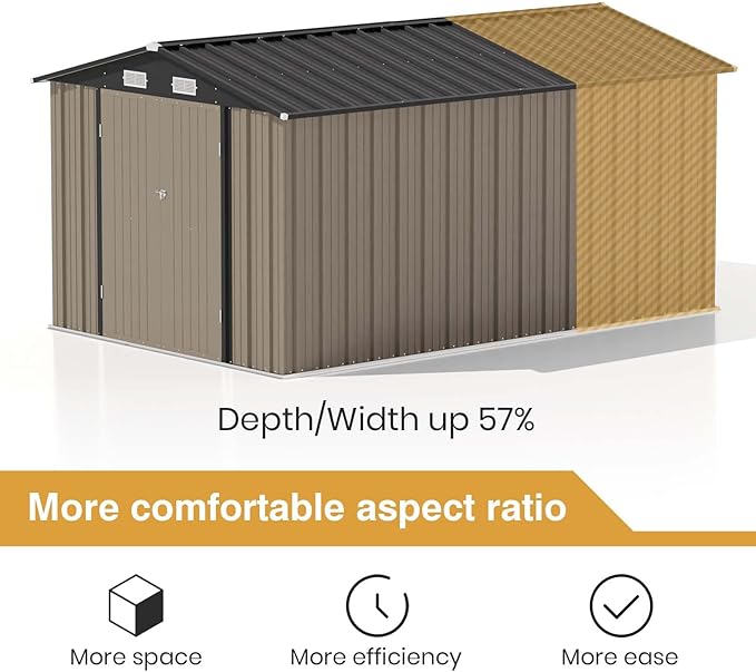 Patiowell 12 x 8 FT Outdoor Storage Shed, Steel Shed Storage House with Design of Lockable Doors, Utility and Tool Storage for Garden, Patio, Backyard, Outside use, Brown Patiowell