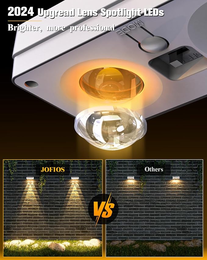 Solar Fence Lights 8 Pack, 50 Lumens Outdoor Fence Solar Lights with 12 Modes RGB Color Glow LED Solar Lights Outdoor Waterproof for Patio, Backyard, Deck, Fence, Railing. （White Shell） JOFIOS