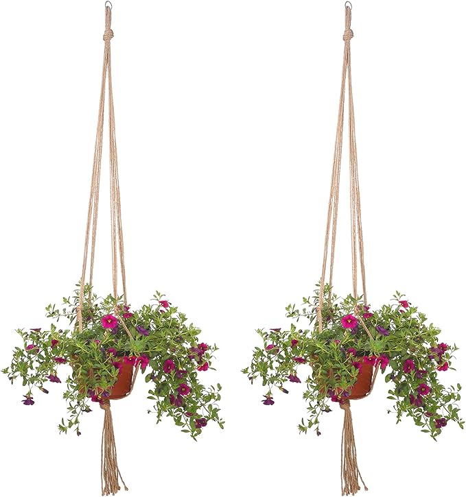 EBOOT 2 Pack 48 Inch Large Macrame Plant Hanger Rope to Hang Flower Pot Plant Holder for Indoor Outdoor Decorations, 4 Legs (Linen Color) eBoot