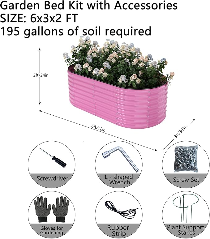Galvanized Metal Planter Raised Garden Bed Kit for Gardening Outdoor，6x3x2ft Planter Grow Garden Box Raised Flower Bed，Long Vegetable Clearance Herb Raised Garden Beds For Container Gardening ZFHgarden