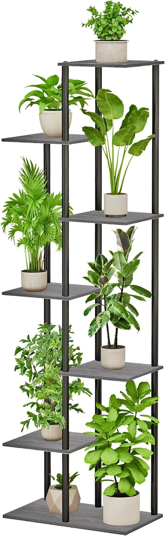 Plant Stand Indoor 7 Tier 8 Potted Metal Wood Plant Shelf, Multiple Flower Pots Corner Tall Plant Holder Stands for Living Room Balcony Bedroom, Oak Grey GreenLivingSpaces