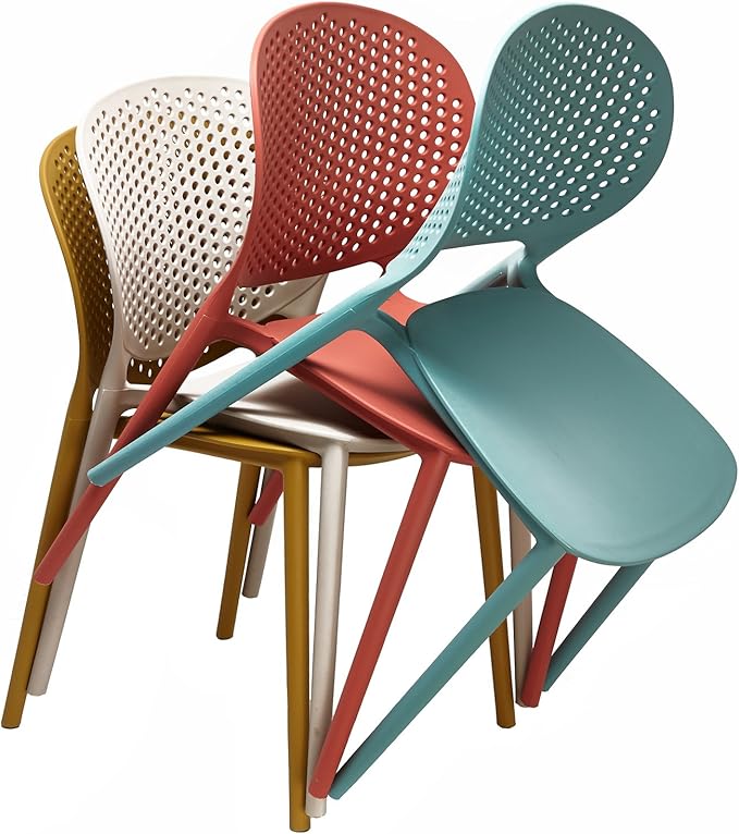 2xhome Set of 3 Patio Dining Chairs | Modern Stackable Outdoor Pool Side Chair | Weather Resistant Plastic for Yard, Porch, Balcony, Kitchen, White 2xhome
