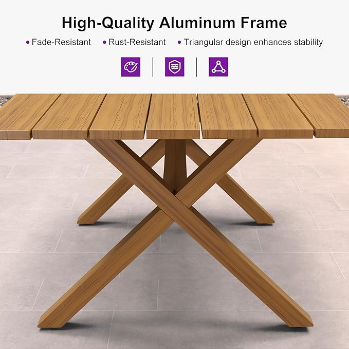 PURPLE LEAF 9 Piece Longer Patio Dining Set with Outdoor Aluminium Dining Table and Woven Chairs Modern Metal Furniture Cushions Sets for Garden Yard Indoor Decor Kitchen Teak PURPLELEAF