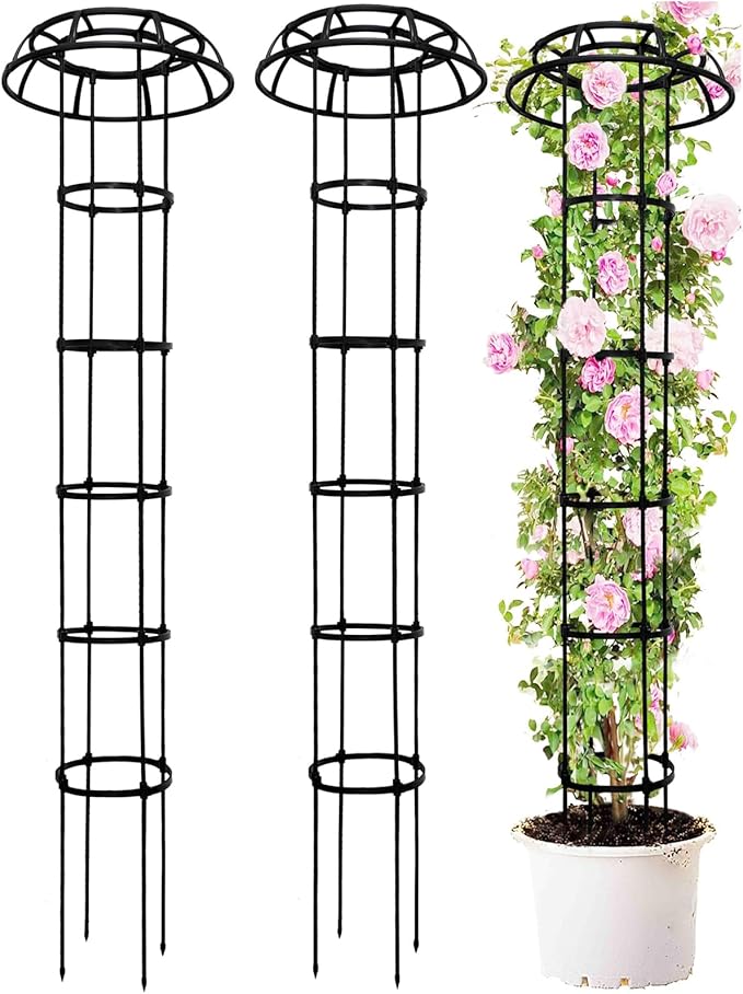 2-Pack 77-Inch Garden Trellis for Climbing Plants,Heavy-Duty Metal Obelisk with Mushroom Top,Stable Support for Potted Clematis,Tomato,Cucumber,Rose,Pea & Vine TCBWFY