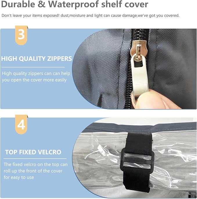 Waterproof Shelf Cover,600D Heavy Duty Dustproof Storage Wire Rack Covers,Outdoor Shelving Covers for Wire Shelves with Zipper 48''x18''x72'',Clear Front. Dalema