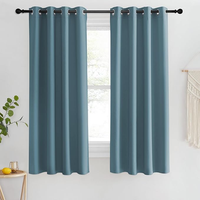 NICETOWN Blackout Short Curtain 63 inches Long for Windows, Thermal Insulated Curtain Grommet Room Darkening Window Treatment for Bedroom/Living Room, 1 Panel, W46 x L63, Smoky Blue NICETOWN