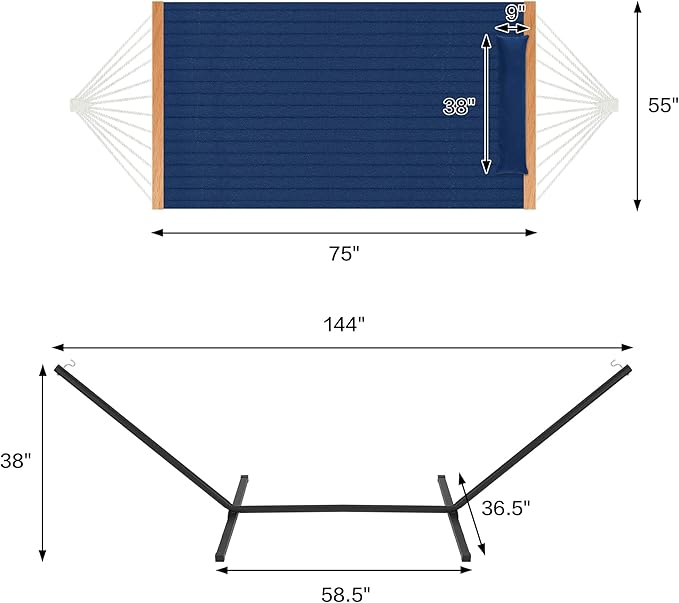 Two Person Hammock with Stand for Outside Heavy Duty, Outdoor Patio Hammock with Portable Steel Stand, Large Double Hammocks,480lbs Capacity.(Dark Blue) HomgavaLiveWhatYouLove