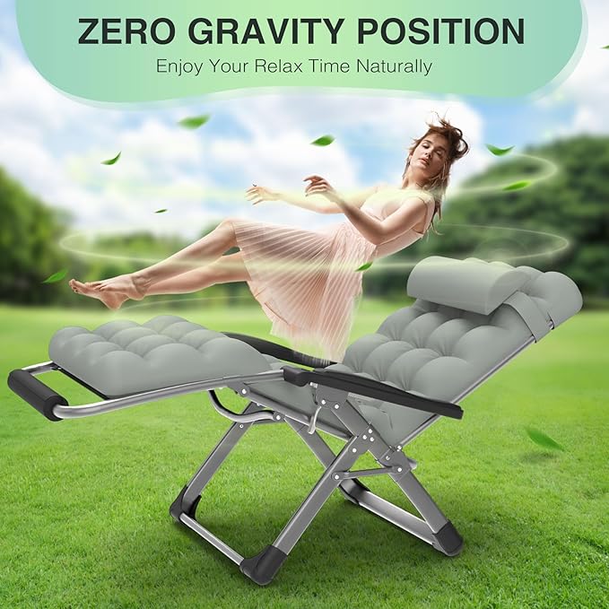 Suteck Oversized Zero Gravity Chair,29In XL Lounge Chair w/Removable Cushion&Headrest, Reclining Camping Chair w/Upgraded Lock and Footrest, Reclining Patio Chairs Recliner for Indoor Outdoor Suteck