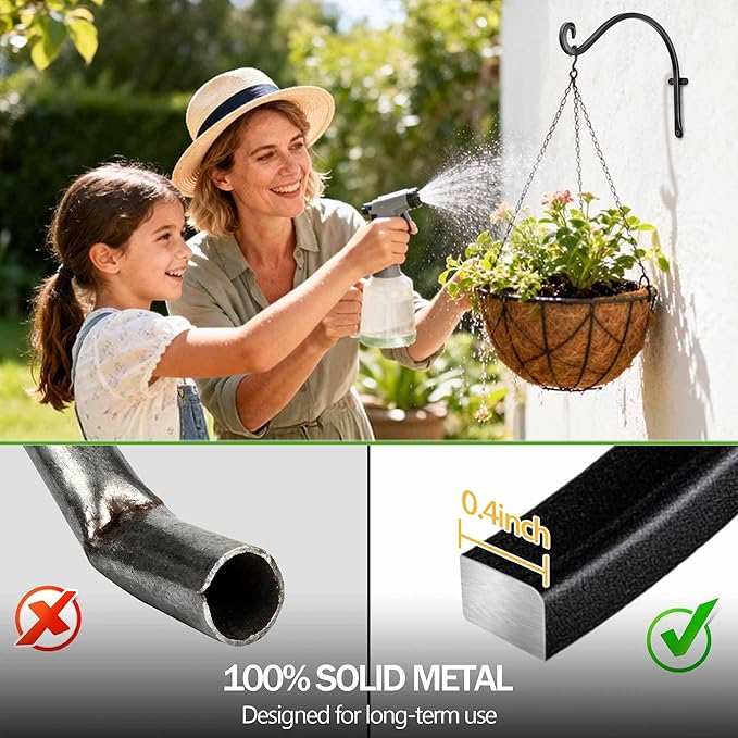 Qiang Ni Outdoor Bird Feeder Hanger Hooks: 12-Inch 50Lbs Wall Hanging Plant Bracket Indoor - 2 Pieces Plant Hooks for Hanging Flower Baskets QiangNi