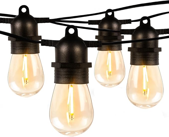 Lepro S14 Outdoor String Lights - 50ft with 15 Shatterproof LED Edison Bulbs, Waterproof Bistro Lights for Deck, Pergola, Porch, Garden, Gazebo Lepro