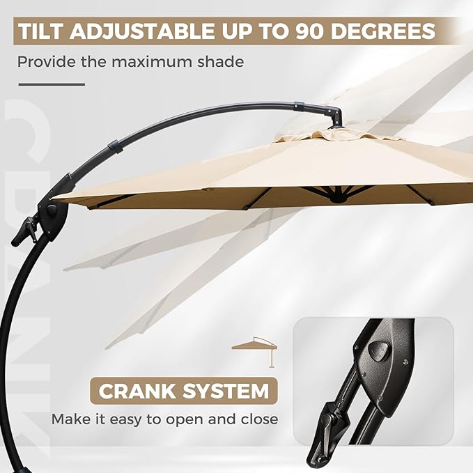 Grand patio 12 FT Sunbrella Cantilever Umbrella with Base Outdoor Aluminum Offset Umbrella with Tilt Adjustment (Flax, 12 FT-SUNBRELLA) GrandPatio