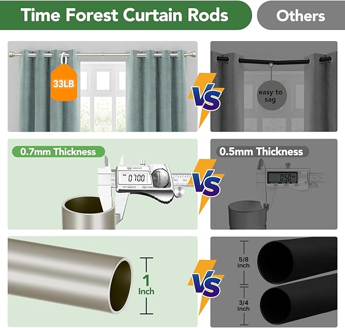 Time Forest Curtain Rods for Windows 66 to 120, 1 Inch Adjustable Heavy Duty Long Window Outdoor Curtain Rod for Patio, Drapery Rods with Simple End Caps, Size 32"-120", Brushed Nickel TimeForest