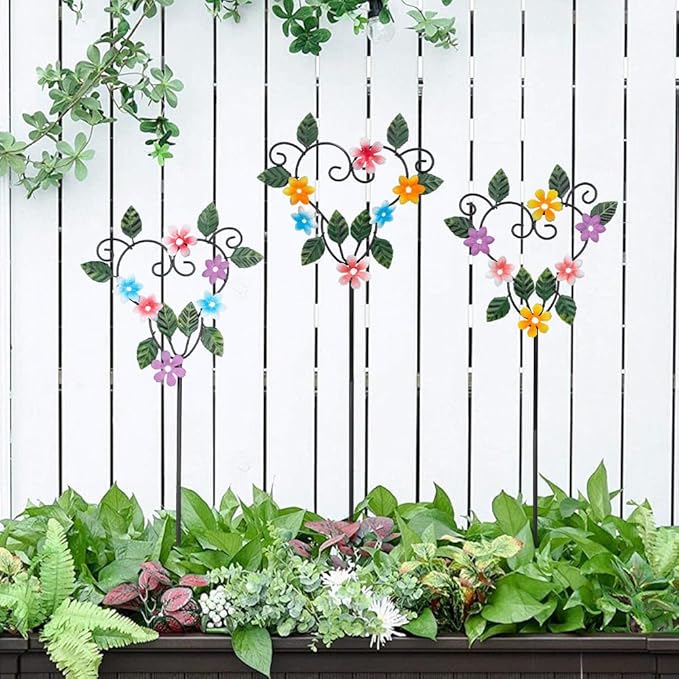 Metal Flowers Decorative Garden Stakes, 22.1 ''H Heart Shape Metal Flowers for Outside Yard Art Garden Stakes,Spring Outdoor Decor Housewarming Present for Women Mom Grandma SATHGA