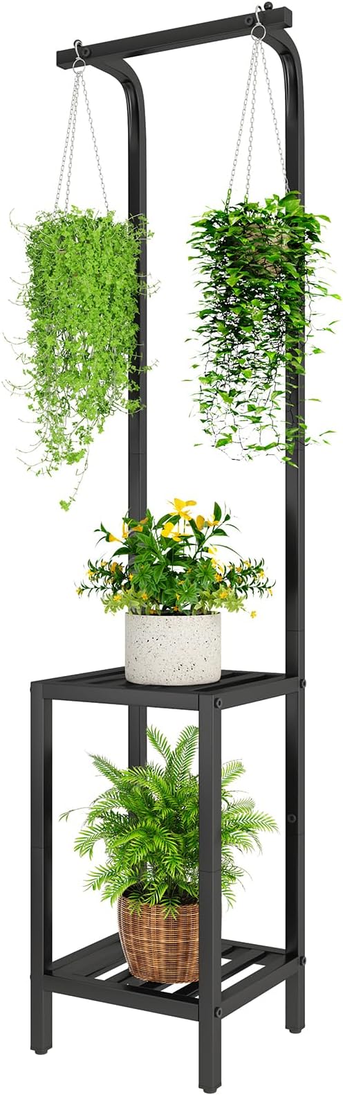 IBUYKE 67 Inch Tall Plant Stand Indoor Outdoor, 3 Tier Metal Hanging Plant Shelf for Multiple Plant, Heavy Duty Plant Holder Flower Stand for Living Room Patio Balcony Garden, Black TMJ076B IBUYKE