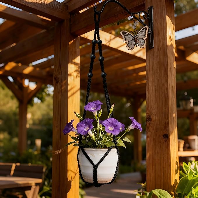 Macrame Plant Hanger, Up to 4-15 inch Pots, Wood Beads Cotton Hanging Planter Holder for Indoor Outdoor Boho Home Decor, 35 Inch, Set of 2 (Black) Rootora