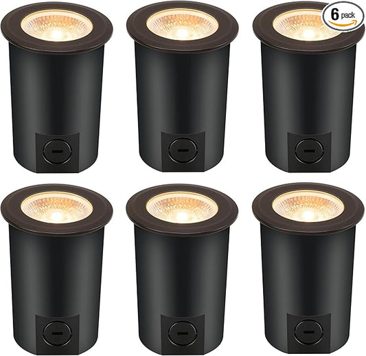 [6 Pack] CLOUDY BAY 9W LED Landscape Well Lights,2700K/3000K/3500K/4000K/5000K Selectable,Low Voltage 12V/24V Ground Lighting,Waterproof Outdoor In Ground Lights for Uplights,Transformer Excluded CLOUDYBAY