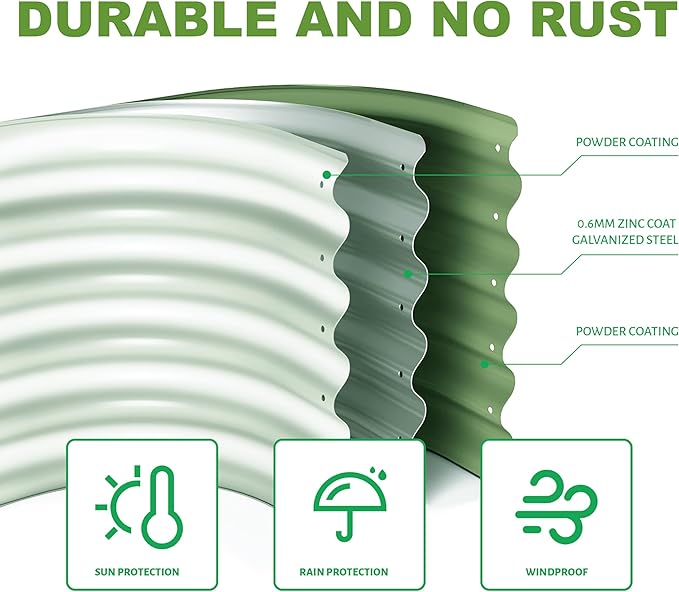 2Pcs 2X2X1ft Round Raised Garden Bed Kit,Galvanized Raised Garden Beds Outdoor, Metal Planter Box Steel Kit Flower Herb,Vegetables..Grass Green Rootora