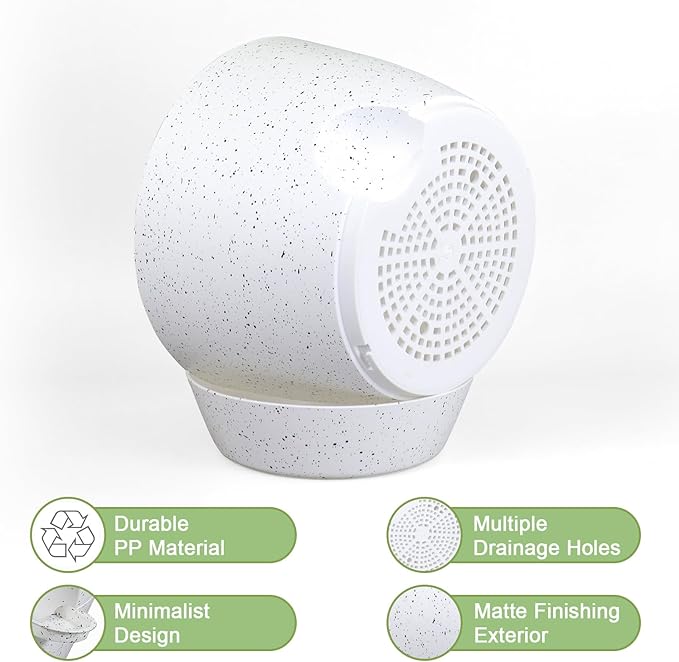 12/10/9 inch Large Self Watering Pots, Plant Pots with Mesh Drainage Holes for Indoor Outdoor Garden Plants, Flower Pots with Deep Reservoir, Set of 3 Plastic Planters, Specked White WSMKSZ