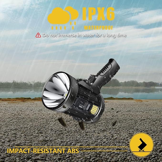 Spotlight 100000 Lumens, 6 Modes Led Rechargeable Spotlight Flashlight As Seen on TV with Tripod, Color Filters, Super Bright Solar Spot Lights Outdoor Handheld for Hunting, Boating, Camping JSKNB