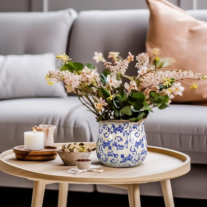 6 Inch Ceramic Plants Pots Vintage Ceramic Flower Planters Crackle Glaze Finish Flower Pots Decorative Floral Vintage Planters for Living Room Garden Home Decor Gifts(Chinoiserie) Newtay