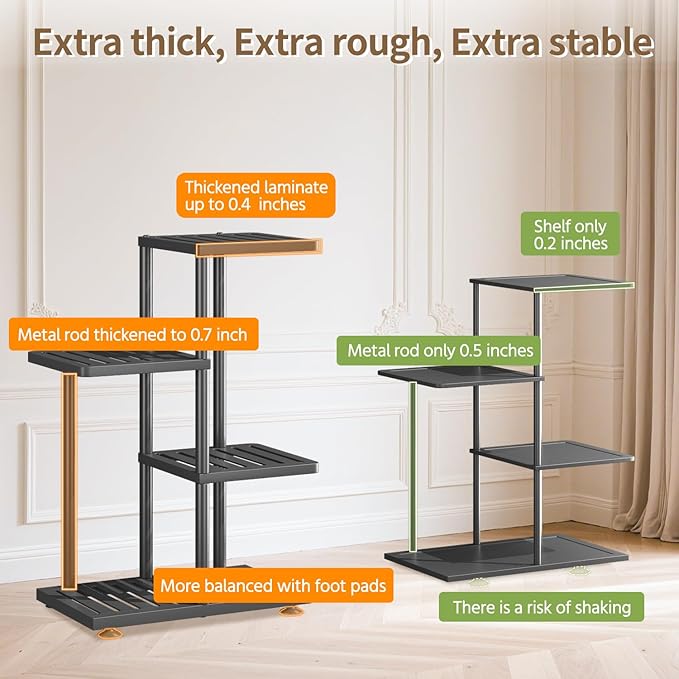 LASZOLA 3 Tier Plant Stand Indoors Outdoors for Large Heavy Duty Planter, Black Metal Tall Flower Holder Rack with Multiple Shelf for Modern Patio Corner, Vertical Organizer, Weather Resistant Bracket LASZOLA