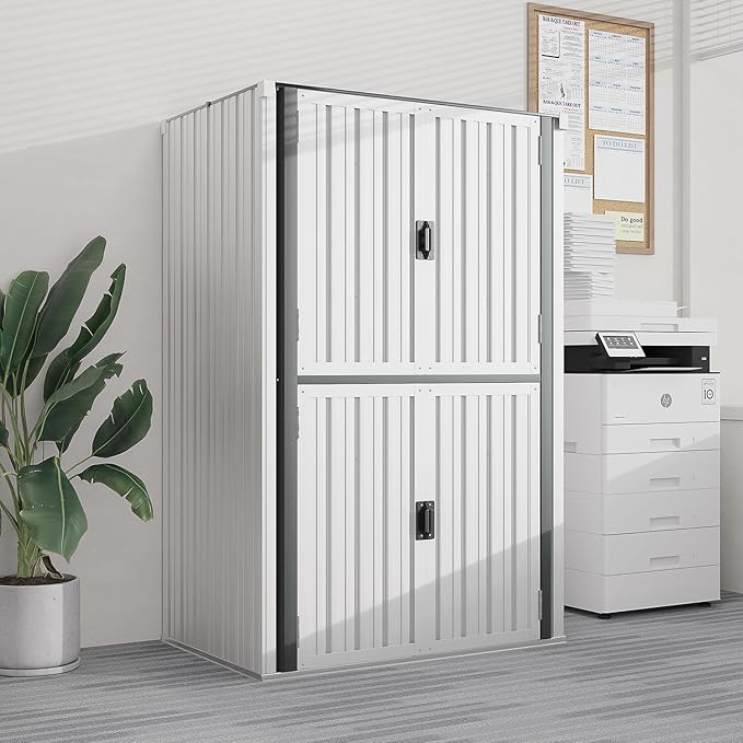 AECOJOY Outdoor Storage Cabinet Waterproof, Large Tall Vertical Outdoor Cabinets Waterproof with Shelves, Lockable Storage Cabinet Metal Storage Shed Weatherproof Garden Sheds & Outdoor Storage White AECOJOY