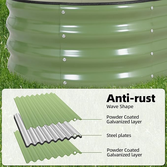G GOOD GAIN Galvanized Metal Raised Garden Bed Kit - 4x2x1FT Outdoor Planter Box with Safety Edging and Gloves for Vegetables, Fruits, Flowers(OliveGreen, 2PC) GGOODGAIN