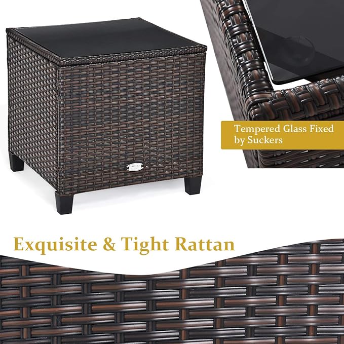 Tangkula 3 Pieces Patio Furniture Set, PE Rattan Wicker 3 Pcs Outdoor Sofa Set w/Washable Cushion and Tempered Glass Tabletop, Conversation Furniture for Garden Poolside Balcony (Beige) TANGKULA